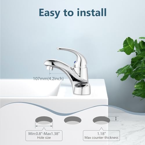 Polish Chrome Bathroom Sink Faucet,Single Handle 4 Inch Centerset | Single-Handle RV Bathroom Faucet Fits 4-Inch Centerset Sinks,Includes Hot And Cold Supply Lines And A Matching Pop-Up Drain - color: Polish Chrome