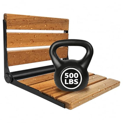 Folding Shower Seat Teak, Bath Safety Furniture Stainless Steel, Shower Seats for Elderly, Fold Down Shower Seat (Black) - color: Teak and Black Stainless Steel