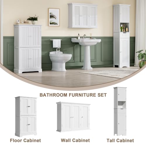ChooChoo Laundry Cabinet with 3 Doors and Adjustable Shelves | 9.06"D x 31.1"W x 24"H, Bathroom Wall Cabinet, Cupboard, White - color: White, size: 9.06"D x 31.1"W x 23.4"H