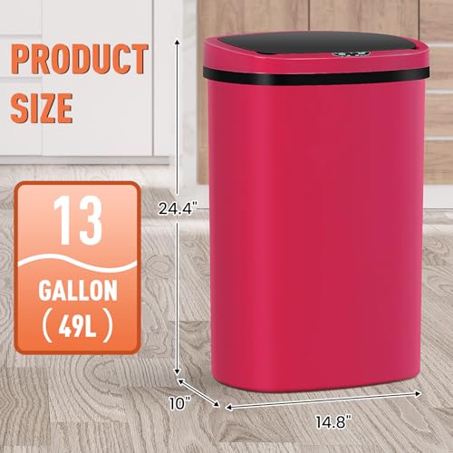 13 Gallon Automatic Kitchen Trash Can with Lid, Touchless Motion Sensor Garbage Can - Hygienic, Odor Control, Waterproof Waste Bin for Kitchen Bathroom Bedroom Office (50L), PP Plastic, Red - color: Burgundy