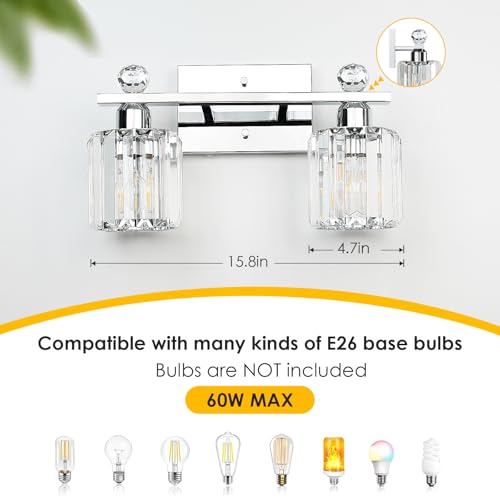 2-Light Silvery Bathroom Vanity Light Fixtures, Brushed Silvery | Modern, Clear Crystal Glass Shade, Bath Wall Mount, For Bedroom Living Room - color: silvery, size: Linear-2-Light