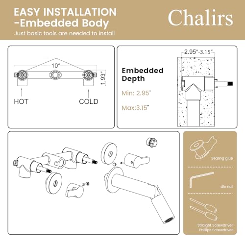 Wall Mount Bathroom Faucet Brushed Gold,Solid Brass Wall Mounted Sink Faucet,Widespread 3 Holes 2 Lever Handles Lavatory Vessel Sink Mixer Tap with Foldable Spout - color: Brushed Gold