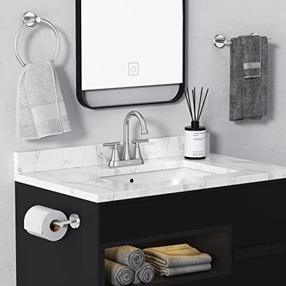 Bathroom Faucet, Hurran 4 inch Centerset 2-Handle Lead-Free, Brushed Nickel | Bathroom Sink Faucet with Pop-up Drain and Supply Lines, Stainless Steel Faucet for Vanity RV Restroom Laundry, 2 Pack - color: Brushed Nickel X 2