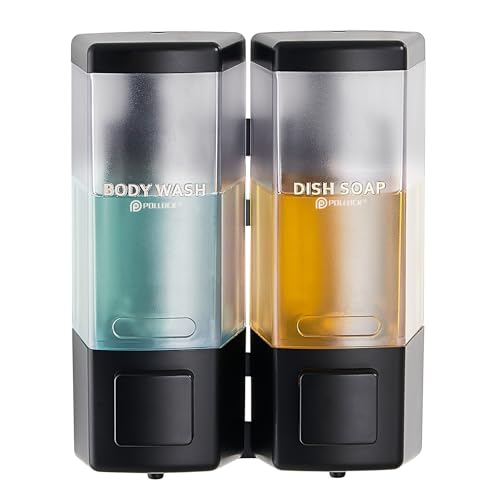 Pollock Shampoo and Conditioner Dispenser 2 Chamber * 500ML | Shower Soap Dispenser Wall Mounted, Body Wash Dispenser No Drill, Refillable Shower Dispenser for Bathroom - color: Blk-zt-53-b2