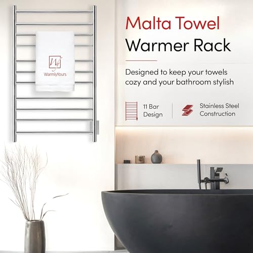 WarmlyYours Malta Heated Towel Rack, 11 Bars, Polished Steel - color: Polished Stainless Steel (11 Bars)