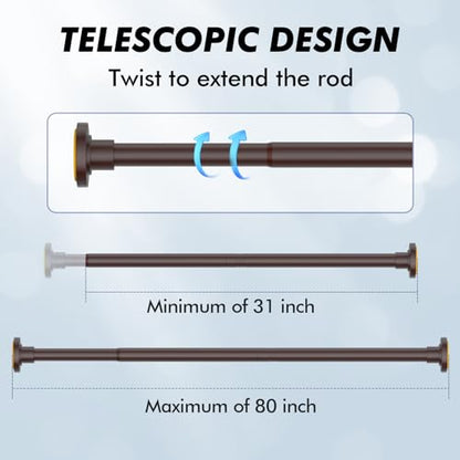 Bronze Shower Curtain Rod Tension 30 to 80 Inch,1 Inch Diameter Adjustable Tension Curtain Rod No Drilling,Shower Rods for Bathroom,No Rust - color: Bronze, size: 30" to 80"
