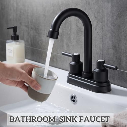 Bathroom Faucets,Black Bathroom Sink Faucet 2 Hole,Centerset 4 inch Bathroom Faucet with Two Handle,Bathroom Faucets for Sink Vanity,Black - color: Black