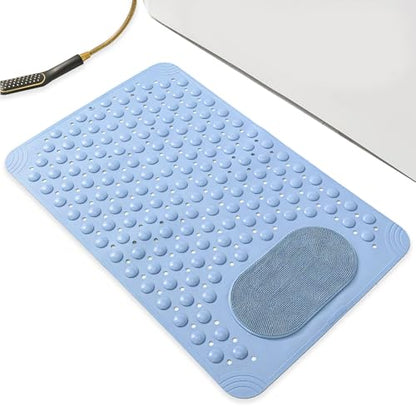 27.6 x 14.2 Inch Non-Slip Bathtub Mat, Machine Washable Bathroom Mat with Suction Cups and Drain Holes, Ideal for Bathtub or Bathroom Floor (Blue) - color: Blue