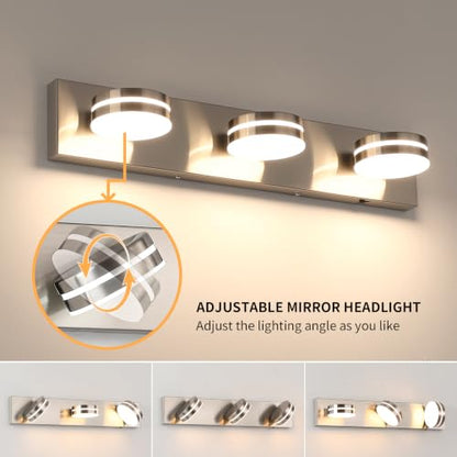 3-Light Bathroom Vanity Light 23.62in Brushed Nickel Vanity Light | 5CCT 18W LED Bathroom Light Fixtures Over Mirror,Dimmable 360°Rotate for Makeup Vanity Table Bathroom Mirror Bedroom - color: Nickel-5CCT-Dimmable