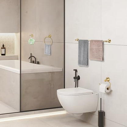 Brushed Gold Bathroom Hardware Set Wall Mounted Gold Accessories Set 4 Pieces Bathroom Hardware Set, 23.6 inch Towel Bar | Towel Hook | Toilet Paper Holder | Hand Towel Holder - color: Brushed Gold