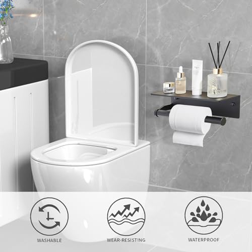 Black Paper Towel Holder Wall Mount with Thickened Shelf for Bathroom,Matte Black Adhesive Hand Towel Holder,Bathroom Kitchen RV - color: Black, size: Thick