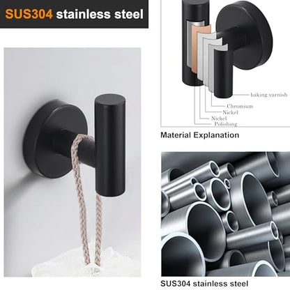Nolimas Towel Coat Hook Matte Black SUS304 Stainless Steel Bathroom Clothes Cabinet Closet Sponges Robe Hook Wall Mounted Round Kitchen Heavy Duty Door Hanger 2 Packs - color: 2pcs Matte Black
