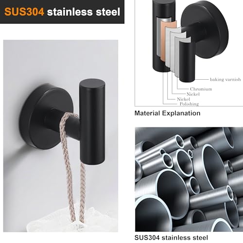 Nolimas Towel Coat Hook Matte Black SUS304 Stainless Steel Bathroom Clothes Cabinet Closet Sponges Robe Hook Wall Mounted Round Kitchen Heavy Duty Door Hanger 6 Packs - color: 6pcs Matte Black