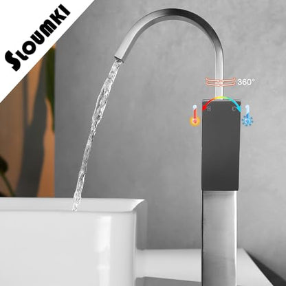 Brushed Nickel Single Handle Tall Bathroom Faucet，Vessel Sink Faucet Waterfall Bathroom Faucet Single Hole Lavatory Vanity Tap Single Hole Bar Sink Faucet with Pop Up Drain and Supply Lines,SL50044BN - color: Brushed Nickel, size: Tall
