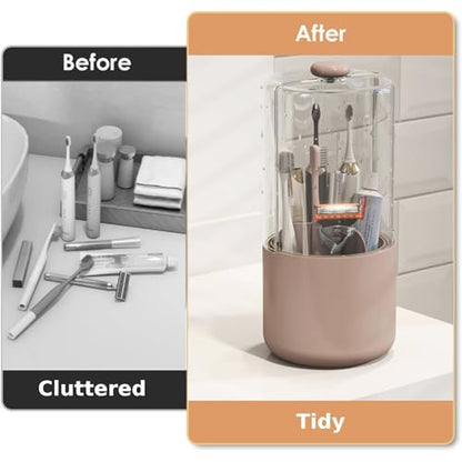 YOOLENS Toothbrush Holder with Cover 360 Rotating 4 Compartments Bathroom Toothpaste Electric Toothbrush Organizer, Pink - color: Pink