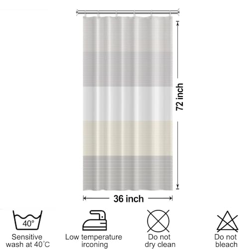 Boho Beige Brown Striped Stall RV Shower Curtain 36" Wx72 L | White Gray Bohemian Geometric, Polyester Waterproof, Machine Washable, Bathroom Small Curtain, Easy to Install with 6 Hooks - color: Beige, size: 36"W x 72"L (Pack of 1)