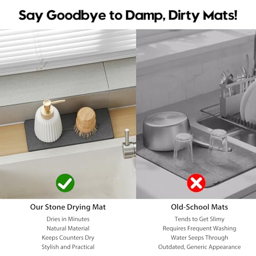 2 Pack Diatomite Stone Sink Tray, Water Absorbing Mat for Kitchen & Bathroom Counter, Quick Dry Soap Dish Makeup Vanity Caddy,Sponge Holder Organizer, Dark Gray - 2pcs of 9"x 3.5" - color: 2 Pcs - Dark Gray - 9"x 3.5"