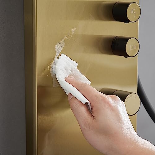 BWE 3 IN 1 Shower Panel Stainless Steel Shower Panel Tower System | Rainfall Shower Head with Handheld Shower and Rain Massage Body Jets Wall Mount Shower System,Brushed Gold - color: Brushed Gold