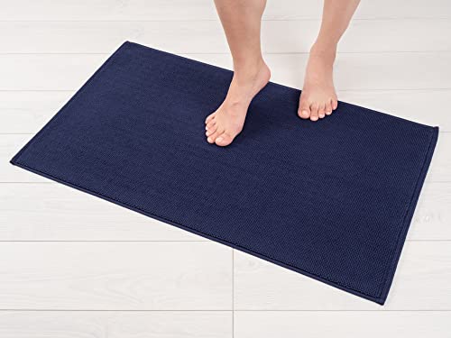 American Soft Linen Bath Rug, 20 in 34 in 100% Cotton Bath Mats Rugs for Bathroom, Slip Reducer Washable Shaggy Form Area Rugs, Navy Blue Bath Rug - color: Navy Blue, style: 20x34" Cotton Bath Mat