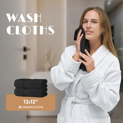 Black Bath Towel Set of 6 - 100% Cotton Highly Absorbent Towels for Bathroom, 2 Luxury Bath Towels 650GSM, 2 Hand Towels, 2 Washcloths - color: Black
