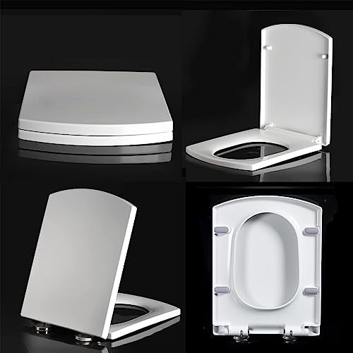 Elongated Square Toilet Seat 18.5 - Soft Close Lid, Durable Plastic, Easy Clean, Quick Install, White - Safe & Sturdy Design for Modern Bathrooms (03A) - size: 03A