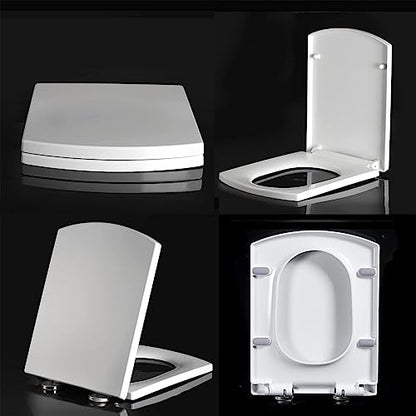 Elongated Square Toilet Seat 18.5 - Soft Close Lid, Durable Plastic, Easy Clean, Quick Install, White - Safe & Sturdy Design for Modern Bathrooms (03A) - size: 03A