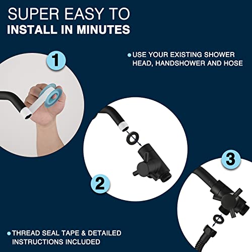 PDPBath Brass 3 Way Shower Arm Diverter Valve for Handheld Shower Head and Fixed Shower Head, G1/2 Universal Connection - Matte Black - color: Matte Black-1