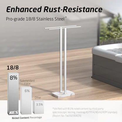 KES Standing Towel Rack, 37" H, 18/8 Stainless Steel & Marble Base Polished | Polished Finish, Equal-Height Rods, Heavy Base (8.23 Lbs), Anti-Slip Pads, Fits Towels Up To 70" - color: Polished Silver, size: 37" H (Equal-height)