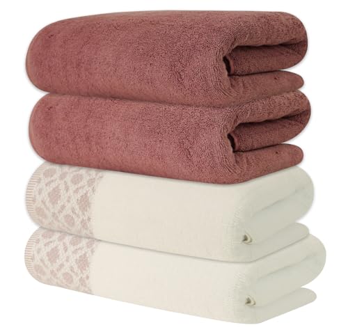 ELITE 4 Pack Luxury Jacquard Bath Towel Set – 100% Cotton, 600 GSM Ultra Soft & Absorbent Towels – Elegant Floral Pattern – 4 Large Bath Towels 27"x54" for Bathroom, Gift Spa & Hotel (Deco Rose) - color: Deco Rose