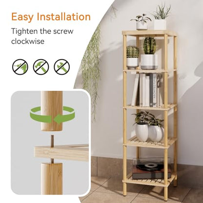 AmazerBath 5-Tier Bamboo Bathroom Shelf, Bathroom Standing Shelves, Multifunctional Shelving Unit for Living Room Bedroom Kitchen, Natural Color - size: 5 Tier - Natural