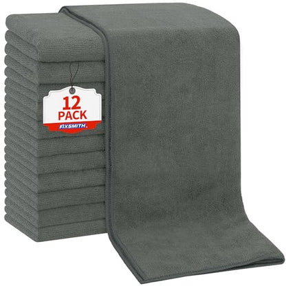 FIXSMITH Salon Towels 12 Pack, Grey Hand Towels for Bathroom, Quick Dry Gym Towels, Spa Face Towel, Absorbent Microfiber Towels for Salon, Barber, Gym, Bath, Pedicure and Home Hair Care,16 x 27 in - color: Grey