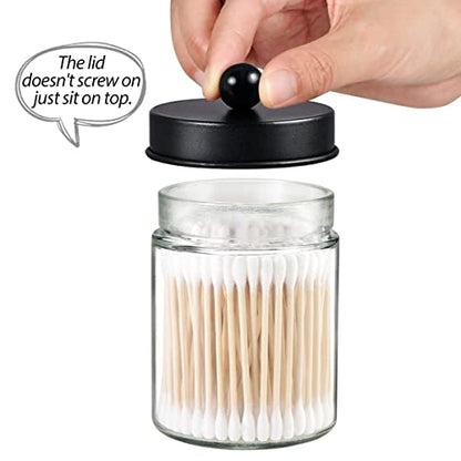 3 Pack Apothecary Jar Canisters Bathroom Vanity Organizer - Qtip Holder Storage Organizer Set Countertop Canister with Stainless Steel Lids &Cute Stickers for Qtips,Cotton Swabs,Makeup Sponges,Floss | Qtip Holder Storage Organizer Set Countertop Canister