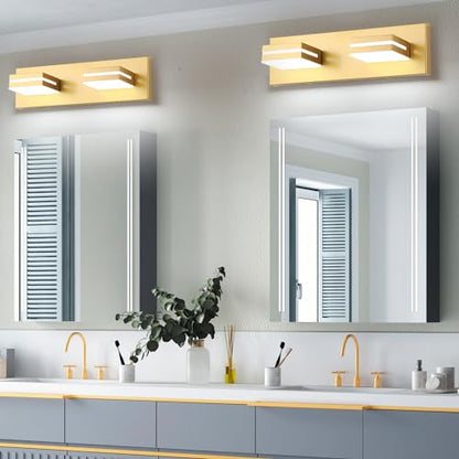 SineRise LED Modern Bathroom Vanity Light Fixtures, Modern Acrylic Bathroom Wall Lighting Fixtures Over Mirror, 2-Light, 15.5-Inch, Gold, 100%-0% White - color: Gold, 100%-0% White, size: 2-Light, 15.5-Inch