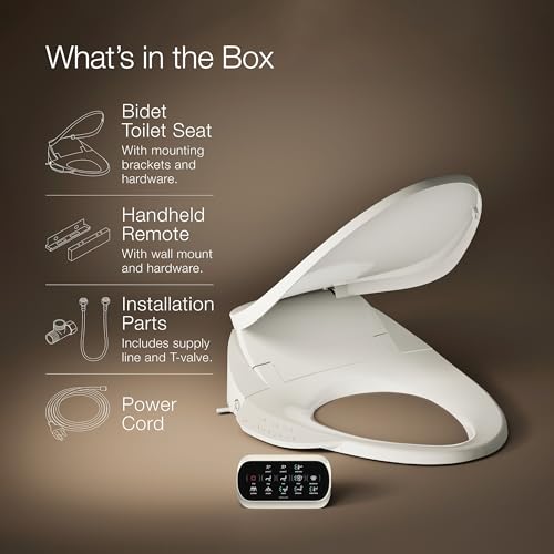Kohler PureWash E750 Elongated Heated Bidet Toilet Seat, Touchscreen Remote Control, Biscuit, Quiet-Close Grip-Tight Lid, Self-Cleaning Wand, Warm Water Bidet, Adjustable Water Pressure, Nightlight - color: Biscuit