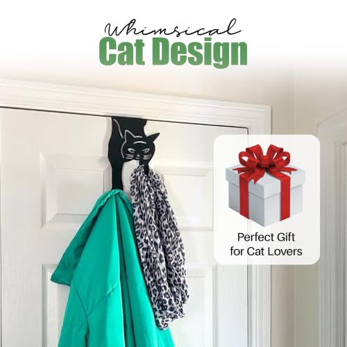 Evelots Cat Over The Door Hooks for Hanging-Set of 2 Black-Over The Door Organizer-Strong Metal Hooks - size: 2 Pack, style: Scratching Cat Design