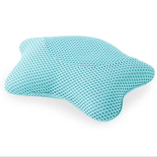Non Slip Bath Pillow, Luxury Spa Bathtub Head & Neck Rest Support, Permeable Quick Drying Air Mesh Tub Pillow with 4 Large Suction Cups, Fits Any Tubs, Soft and Relaxing-Lake Blue - color: Lake Blue