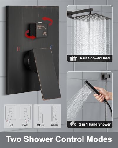Aolemi Shower System with Rain Head and Handheld,16-Inch,Bronze | High-Pressure Shower Faucet Set with Dual-Function Handheld,Rough-In Valve,1.8 GPM,Wall-Mount Trim Kit - color: Bronze, size: 16 Inch