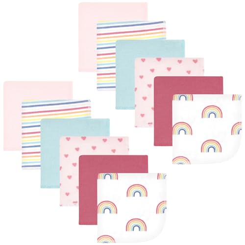 Hudson Baby Unisex Baby Flannel Cotton Poly Washcloths, Creative Rainbow 12Pk, One Size - color: Creative Rainbow 12pk