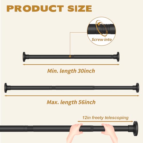 Thestoa Black Tension Shower Curtain Rod, 30-56 Inches with Holders | Includes adhesive holders, rustproof stainless steel, no-drilling spring tension for bathroom, closet & window - color: Black, size: 30"-56"