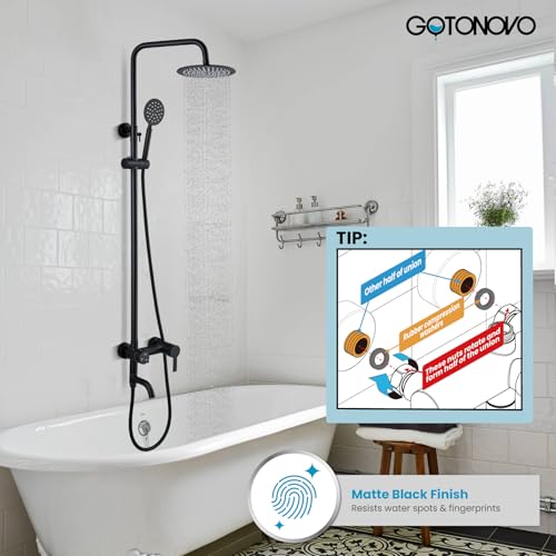 gotonovo Outdoor Shower Kit SUS304 Stainless Steel Matte Black | Outside Shower Fixtures,8’’ Rain Head with Handheld Sprayer,Swivel Tub Spout,Indoor/Outdoor,Poolside,Backyard,Garden,Beach - color: Black