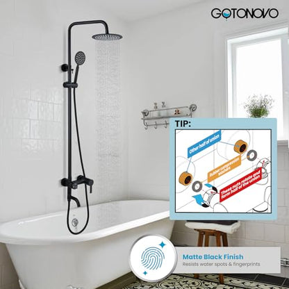 gotonovo Outdoor Shower Kit SUS304 Stainless Steel Matte Black | Outside Shower Fixtures,8’’ Rain Head with Handheld Sprayer,Swivel Tub Spout,Indoor/Outdoor,Poolside,Backyard,Garden,Beach - color: Black