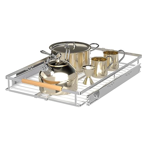 Expandable Pull Out Drawer Cabinet Organizers, Heavy Duty Slide Out Storage Shelf for Home Kitchen Pantry Cupboard Pots Pans, Adjustable Width from 12.1"~18.4", Stainless Steel 1 Pack - color: 1 Pack, size: Small (12.1"~18.4") W x 22.3" D