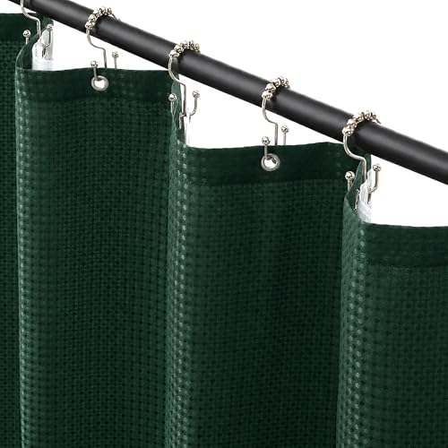 Siiluminisoy Shower Curtain and Liner Set, Waffle Shower Curtain Set with 12 Stainless Steel Hooks, Waterproof Luxury Fabric Shower Curtains for Bathroom and Hotel, Dark Green, 72" W x 84" H - color: Dark Green, size: 72"W x 84"L (Pack of 1)