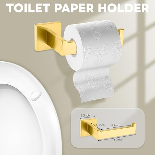 5-Piece Brushed Gold Bathroom Hardware Set - Hand Towel Bar, Toilet Paper Holder, Towel Ring & Rack - color: Gold