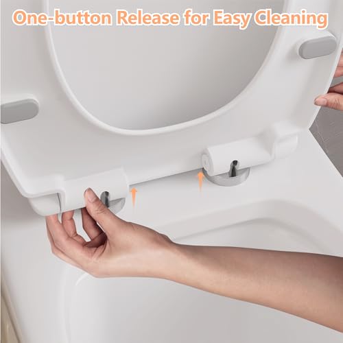 GarveeTech Elongated Toilet Seat with Quiet Close and Quick Release - Slow Closing, Anti-Slip, Easy Install & Clean Seat for Standard Elongated Toilet, Universal Fit, White