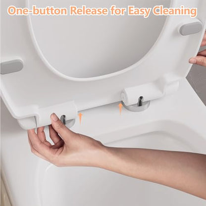 GarveeTech Elongated Toilet Seat with Quiet Close and Quick Release - Slow Closing, Anti-Slip, Easy Install & Clean Seat for Standard Elongated Toilet, Universal Fit, White