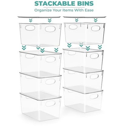 Sorbus Large Clear Plastic Bins with Lids – Stackable Organizer for Toys, Clothes, Medicine, Makeup, Closet, Art Supplies, Bathroom, Shoes – 8 Pack - size: Large, style: 8 Pack