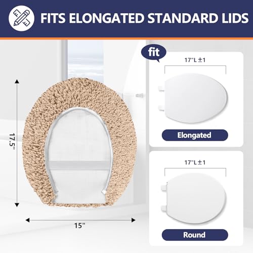 Soft Microfiber Toilet Lid Cover 17.5" x 15" Machine Washable | Solid Toilet Seat Cover Adjustable Rubber Backing Fits Most 16 -17.5" L x 14-16" W Round Oblong and Elongated Toilet Seat - color: Cream