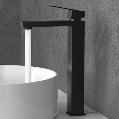 KES Bathroom Faucet Black Vessel Sink Faucet cUPC Certified, Single Hole Tall Bathroom Faucet Stainless Steel, L3156BLFF12-BK - color: Black, style: NO Drain - TALL Faucet for Vessel Sink
