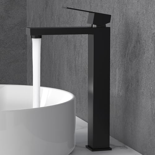 KES Bathroom Faucet Black Vessel Sink Faucet cUPC Certified, Single Hole Tall Bathroom Faucet Stainless Steel, L3156BLFF12-BK - color: Black, style: NO Drain - TALL Faucet for Vessel Sink